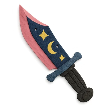gothic knife with pink blade and starry night motif, paper craft style sticker