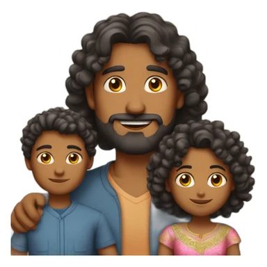 indian family with one dad straight hair one son straight hair one mom and one daughter curly hair sticker