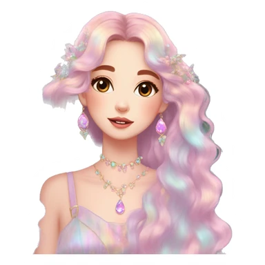Dreamy pretty shiny colorful pastel lady in nature pastelcore kawaii beautiful hair cottagecore jewels trending aesthetic sticker