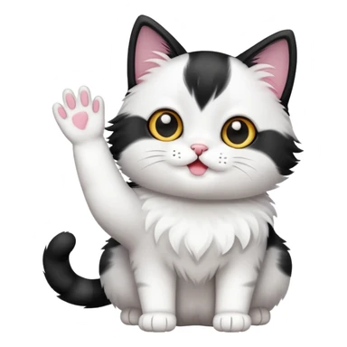 a cute black and white cat waving sticker