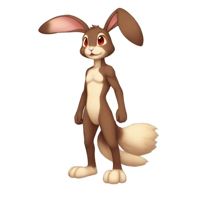 Anthro, Sona, Dark-Brown, Normal-type-Ground-type Tan-Rabbit-Fakémon with Dark-Red eyes, beige ears, beige belly, beige paws, beige feet, beige freckles, full body sticker