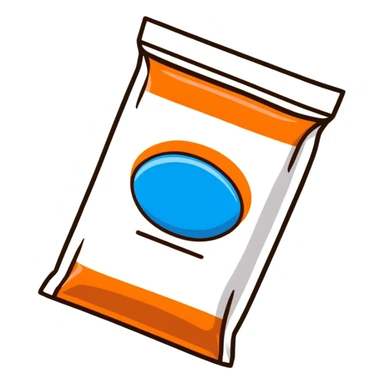 cartoon sugar packet with blue label sticker