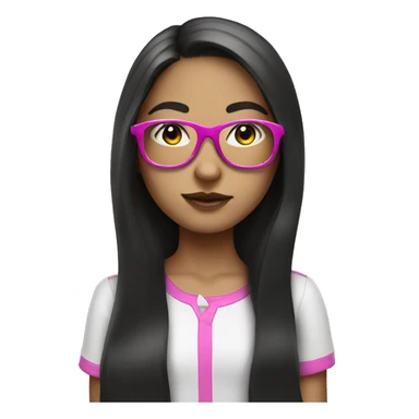 dark long hair white young girl in pink glasses sticker