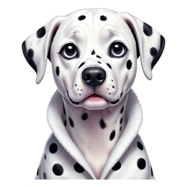 Cinematic Comical Dalmatian Portrait Emoji, Head tilted dramatically with an exaggeratedly shocked or offended expression, showcasing a striking white coat with bold black spots, wide, expressive dark eyes filled with exaggerated disbelief, Simplified yet hilariously expressive features, highly detailed, glowing with a slightly sassy glow, high shine, dramatic yet playful, stylized with an air of attitude, bright and endearing, soft glowing outline, capturing the essence of a sassy and over-the-top companion, so meme-worthy it feels like it could side-eye its way into internet fame instantly! sticker