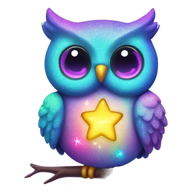 Two Kawaii neon star glitter owl emoji    sticker