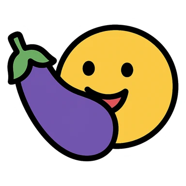 face eating an aubergine (eggplant) icon with color outlines sticker