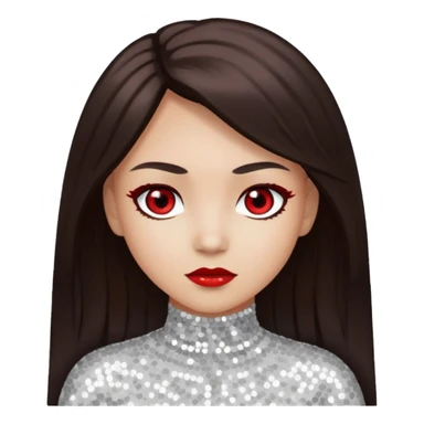 Bloody Mary with light skin, long dark brown hair, red eye, white sequin outfit sticker