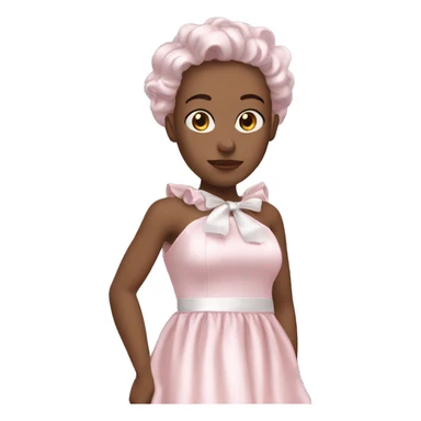 satin soft pink dress with ruffle and with ribbon in people white tone sticker