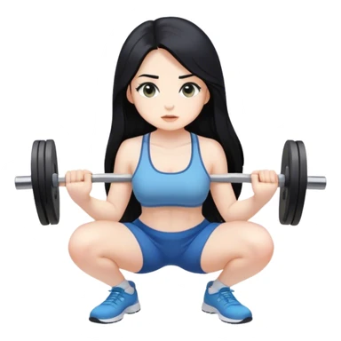 Pale girl with long black hair squatting weight sticker