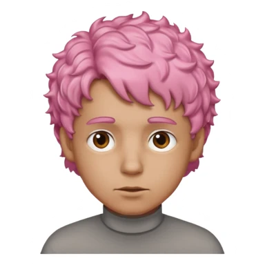 man with short, curly pink hair, light brown skin, and a neutral facial expression. sticker