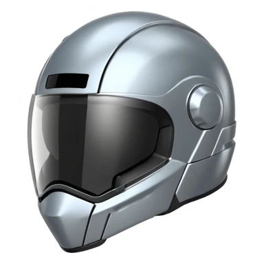 A futuristic helmet emoji made of silver chrome, smooth aerodynamic shape, minimal visor detail, reflective metallic surface, sci-fi aesthetic, iOS emoji style, centered on clean white background sticker