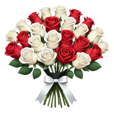 White rose and red rose bouquet with black paper  sticker