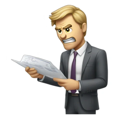 angry business man checking balance sheets sticker