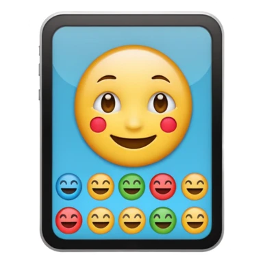Create a realistic emoji of a device detecting different languages by analytics  sticker