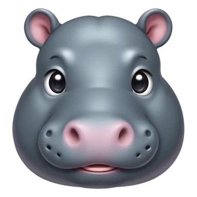 Cinematic Cute Hippo Portrait Emoji, Head tilted playfully and inquisitively, featuring a glossy slate-gray hide with a gentle sheen and round, sparkling eyes filled with curious charm, Simplified yet irresistibly adorable features, highly detailed, glowing with a warm, friendly glow, high shine, affectionate and serene, stylized with a touch of aquatic whimsy, bright and endearing, soft glowing outline, capturing the essence of a mischievous yet loving hippo, so playful it feels like it could splash out of the screen and into your arms! sticker