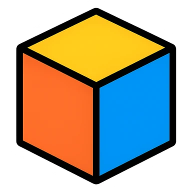 3D cube in color with black outlines sticker