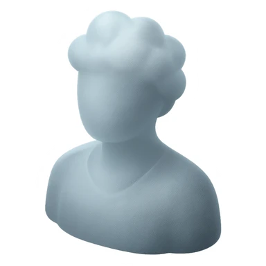 person made of white fluffy clouds, shoulders up, front view, matte glass style sticker