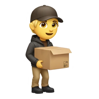 Blonde delivery man, full body, light skin tone, wearing dark brown cap and jacket, UPS delivery company loading a package without background sticker