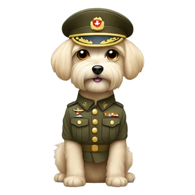 Light brown color Maltese wearing a military uniform  sticker