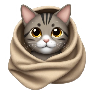 brown, gray and black tabby cat wrapped up in a blanket looking very cute  sticker