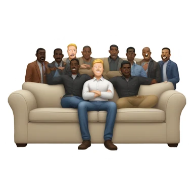 one white guy surrounded by 6 black guys on a couch sticker
