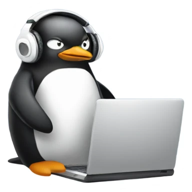 penguin with laptop & headphone & clouds sticker