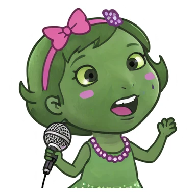 Cute Little brunette girl singing into a microphone and dancing while wearing pink and purple and sparkles  sticker