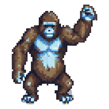 gorilla reaching to tag another, pixel art style sticker