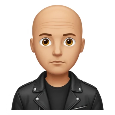 A serious bald man in a leather jacket sticker