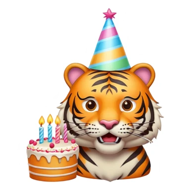 tiger face with birthday party hat and cake for Twitch emote sticker