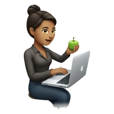 Brunette working on MacBook with Apple logo sticker