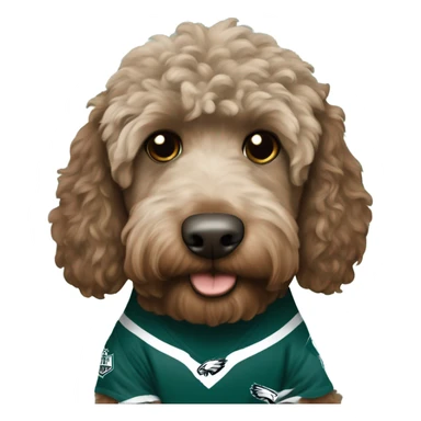 brown Labradoodle wearing a Philadelphia eagles shirt sticker