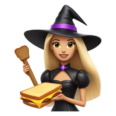 Barbie as a witch with a grilled cheese sandwich in one hand and a scepter in the other sticker
