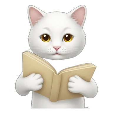 White cat read book sticker
