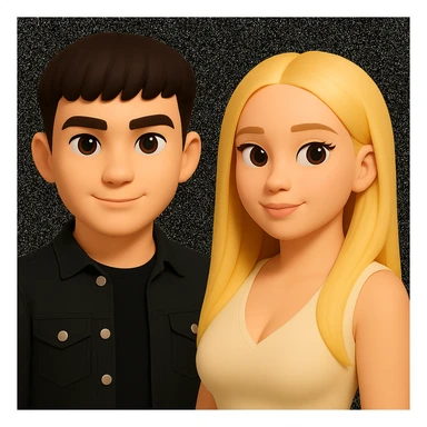 Slightly increase the volume of the upper body of the girl, separate the girl and the boy from each other, and make the skin color the same for both. Preserve the cartoonish 3D style in the edit. sticker