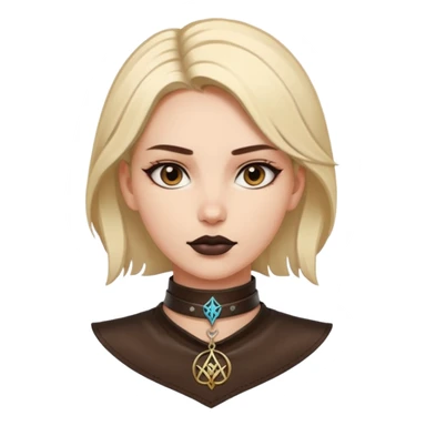 Leather choker with sigil around woman’s neck, pulse visible, dominance tone sticker