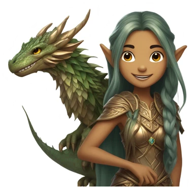 an elf woman holding jolly bronze dragon sticker