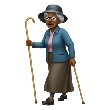 Black old lady walking with a cane sticker