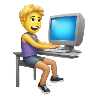 nervous guy jumping on a computer sticker