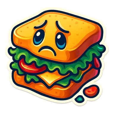Make the sad sandwich brighter with cheerful colors, reduce to just a couple of layers, keep the downturned mouth and sad eyes. sticker