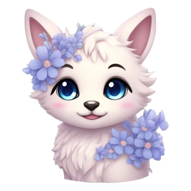 Anthro Cute Cool Blushing Pastel Innocent Shy Kawaii gorgeous sparkly ethereal fantasy anime animal creature with blue eyes furry sona with flowers and ribbons beautiful aesthetic sticker