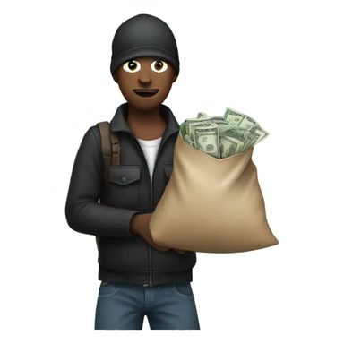 A robber with a bag of money sticker