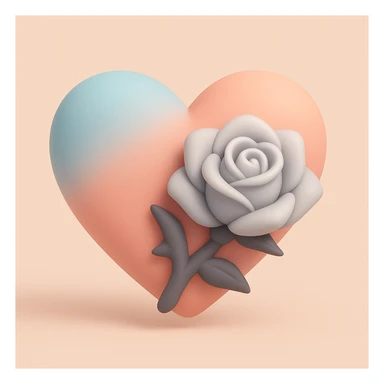 gothic heart with a silver gothic rose, mochi style sticker