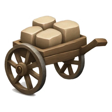 a cart with wooden square wheels with stones inside sticker