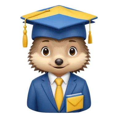 A hedgehog student in a suit in the color of the Ukrainian flag in a square academic cap sticker