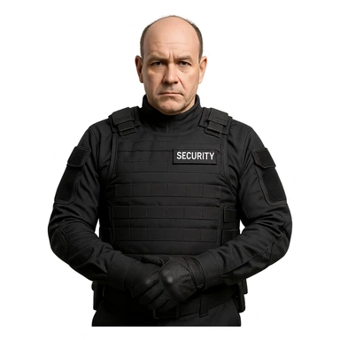 security guard with little hair and reinforced uniform sticker