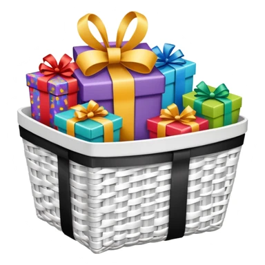  white small gift basket with small gifts inside and only 3 gifts the gift basket color white and black sticker