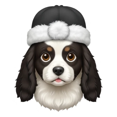 Собака породы черно-белый русский кокер спаниель в шапке ушанке sticker