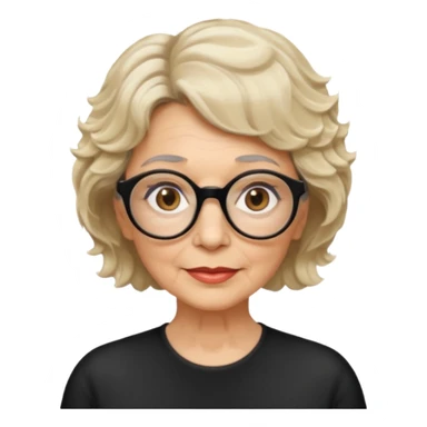 woman 70 years old, short blonde weavy hair, brown eyes and round dark glasses sticker