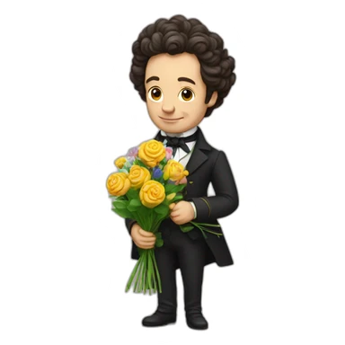 pushkin with a bouquet of flowers in his hands sticker